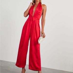 NWT Olia Reeves Satin Halter Jumpsuit - M Vici